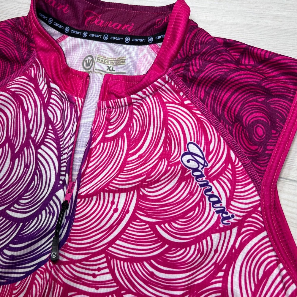 Canari Cycling Jersey Womens XL Pink Purple Swirl Floral Sleeveless Full Zip - Picture 8 of 10